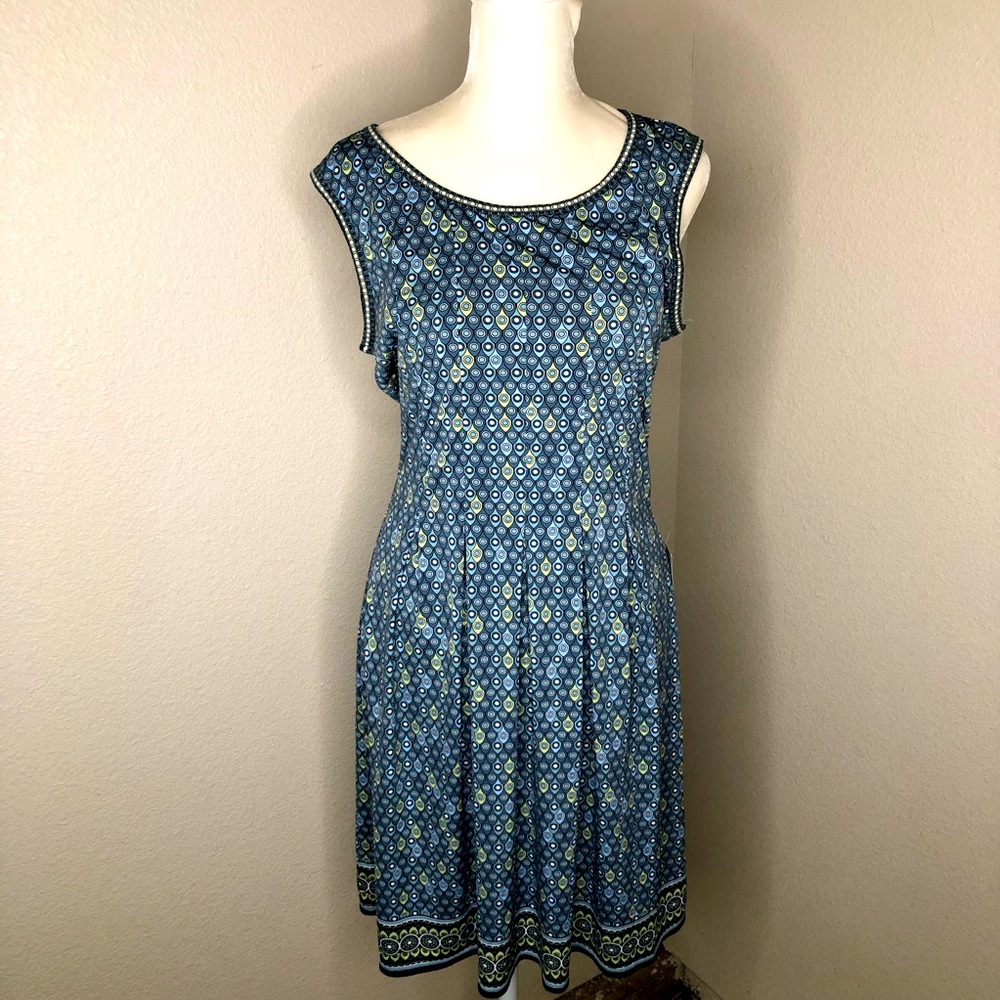 MaxStudio Women’s Pullover Dress Geometric Print In Blue/Green Colors Size M